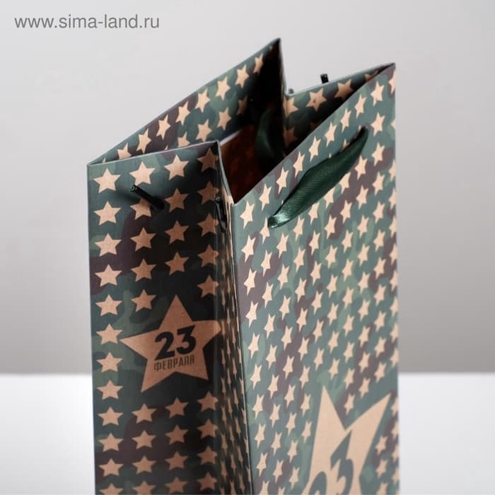 Пакет подарочный под бутылку, упаковка, «23 февраля», 36×13×10 см