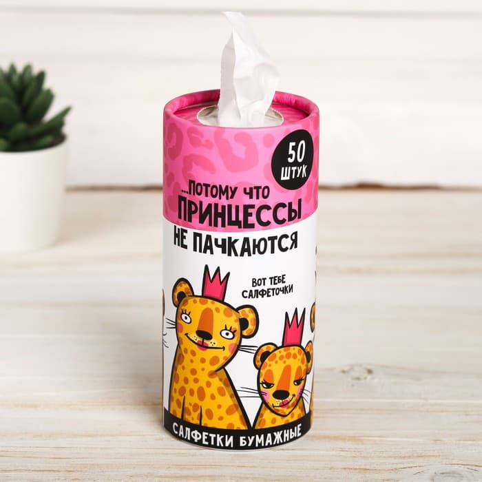 Салфетки бумажные в тубусе «Принцессы не пачкаются», 50 шт., двухслойные