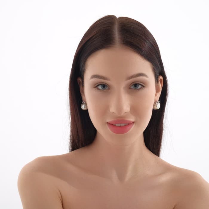 Серьги с жемчугом «Эдель» круг классика, цвет белый в серебре