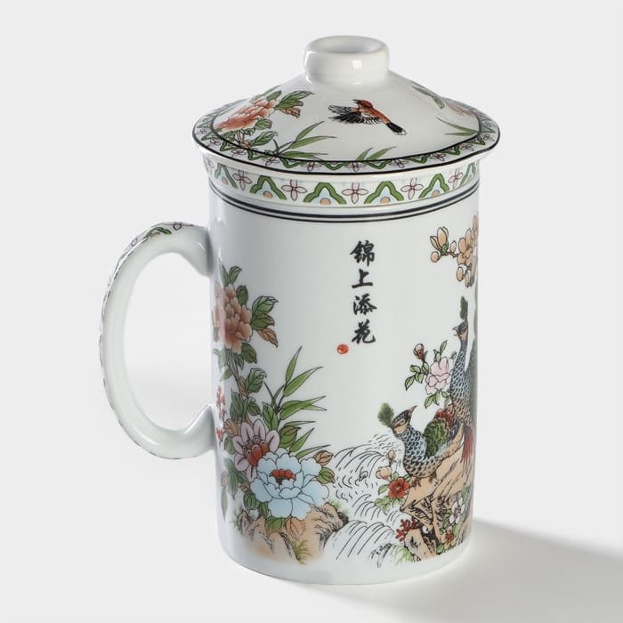 Кружка ситом «Цветы», 300 мл, керамика, белая