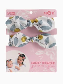 Повязка на голову для мамы и дочки M&B «Family look: сердечки» 2 шт., голубой