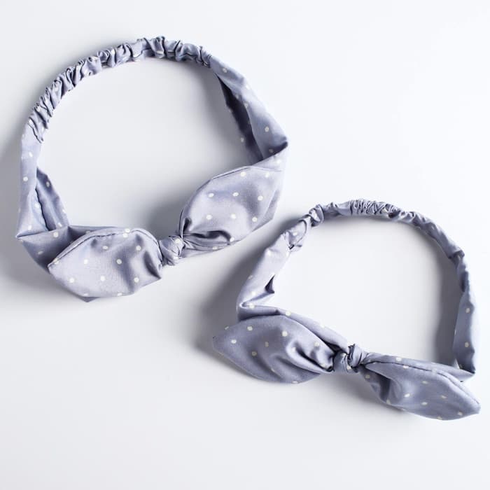 Повязка на голову для мамы и дочки M&B «Family look: горошек» 2 шт., серый