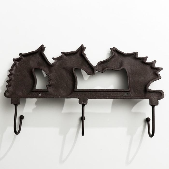 Крючки декоративные «Три коня», чугун, ключница настенная, 21×13×6.5 см