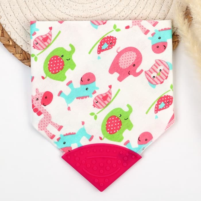 Нагрудник-бандана/слюнявчик для кормления Крошка Я, непромокаемый, с прорезывателем, на кнопке, розовый, МИКС