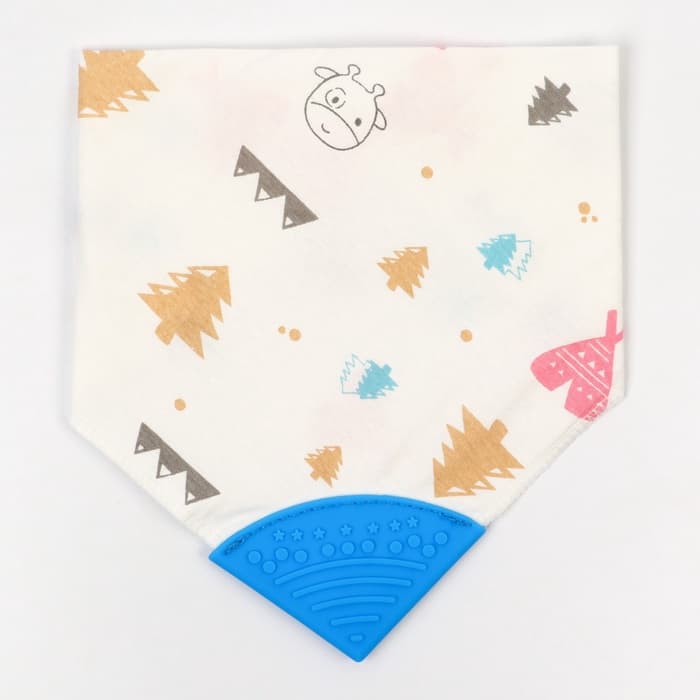 Нагрудник-бандана/слюнявчик для кормления непромокаемый с прорезывателем на кнопке, голубой, МИКС
