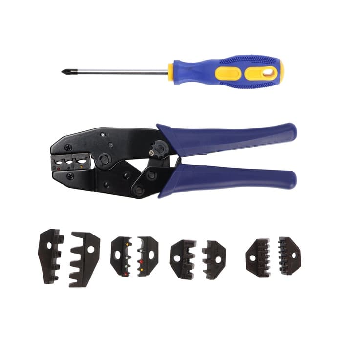 Пресс-клещи в сумке ТУНДРА, 5 матриц + отвертка, для опрессовки наконечников проводов
