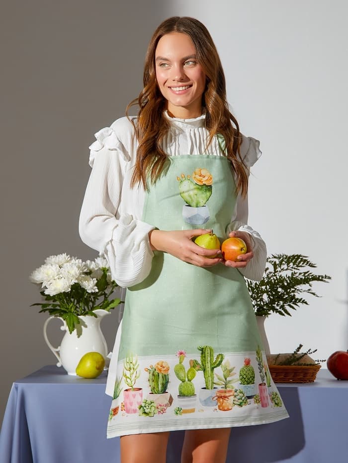 Фартук кухонный «Этель. Кактусы» 70×60 см, 100% хлопок, рогожка 160 г/м²
