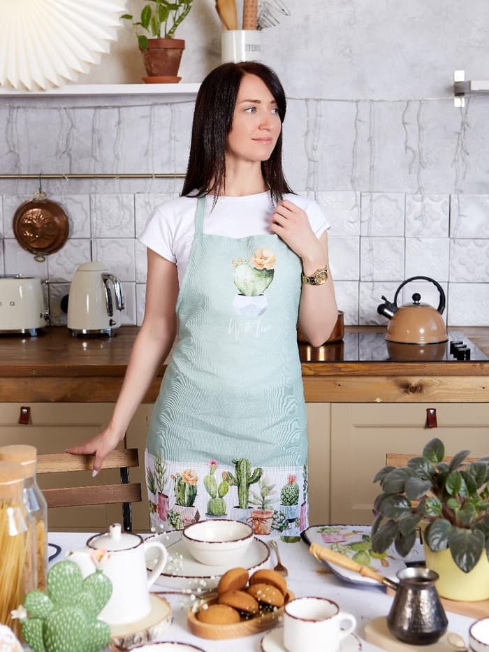 Фартук кухонный «Этель. Кактусы» 70×60 см, 100% хлопок, рогожка 160 г/м²