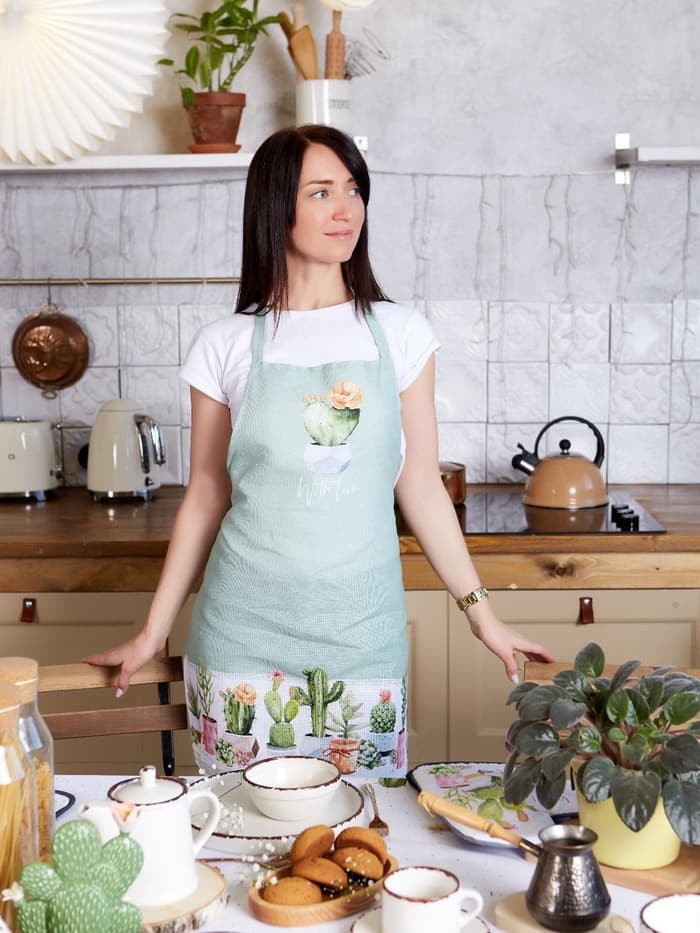 Фартук кухонный «Этель. Кактусы» 70×60 см, 100% хлопок, рогожка 160 г/м²