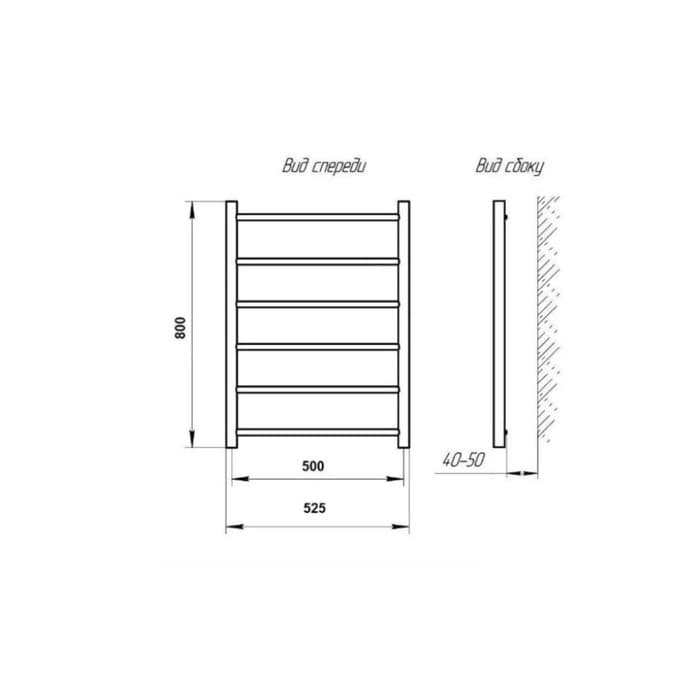 Полотенцесушитель электрический ТЕРА «Ребро», 500×800 мм, d=25