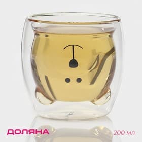 Стакан Доляна «Медведь», 200 мл, 9×9 см, с двойными стенками, стекло, прозрачный