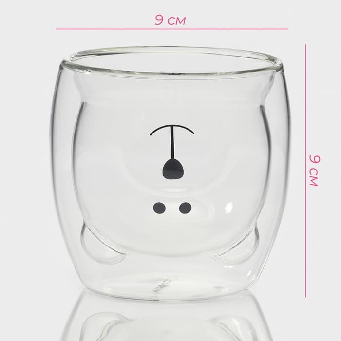 Стакан Доляна «Медведь», 200 мл, 9×9 см, с двойными стенками, стекло, прозрачный