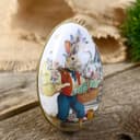Металлическая шкатулка - яйцо «Заяц с корзиной», для украшений, хранения мелочи, 11×6.5×7 см