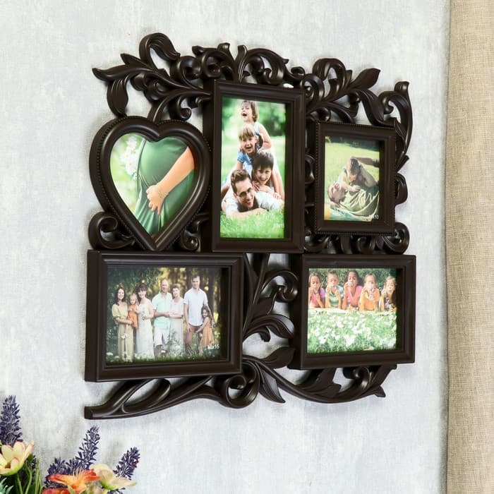 Фоторамка - коллаж на 5 фото «С сердцем», венге, (пластиковый экран)