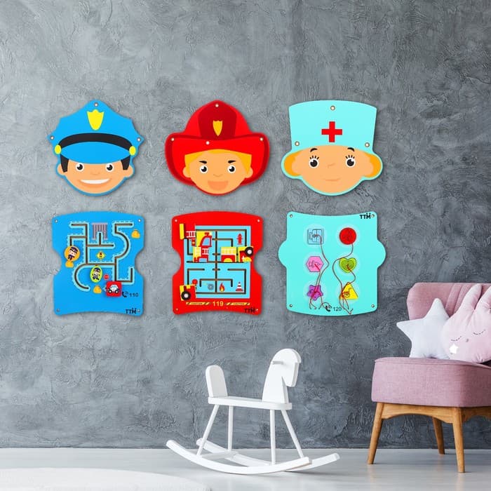 Бизиборд из составных частей «Профессии» на стену 3 шт., 58×107 см