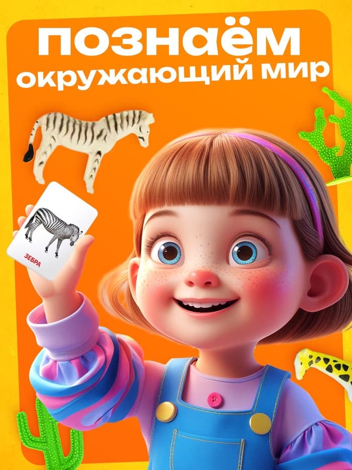 Развивающий набор фигурок для детей «Дикие животные» с карточками, по методике Домана