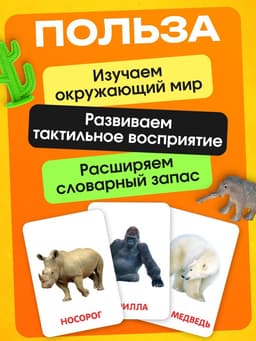 Развивающий набор фигурок для детей «Дикие животные» с карточками, по методике Домана