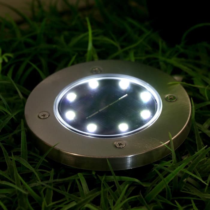 Садовый светильник, уличный, на солнечной батарее, 8 LED, свечение белое