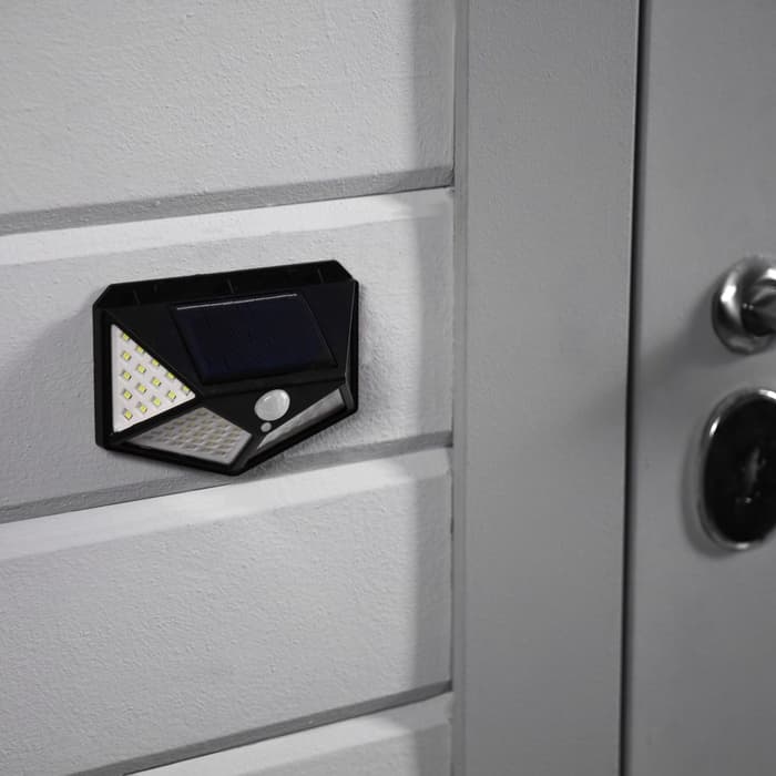 Садовый светильник, уличный, на солнечной батарее с датчиком движения, накладной, 100 LED, свечение белое