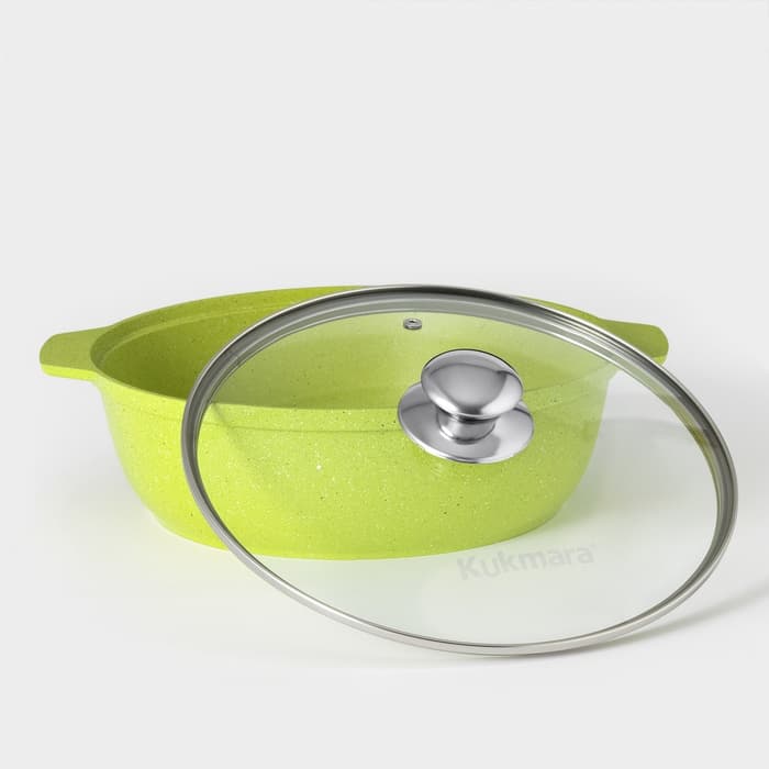 Кастрюля-жаровня KUKMARA Trendy style, 3 л, d=26 см, h=9 см, антипригарное покрытие, стеклянная крышка, зелёная