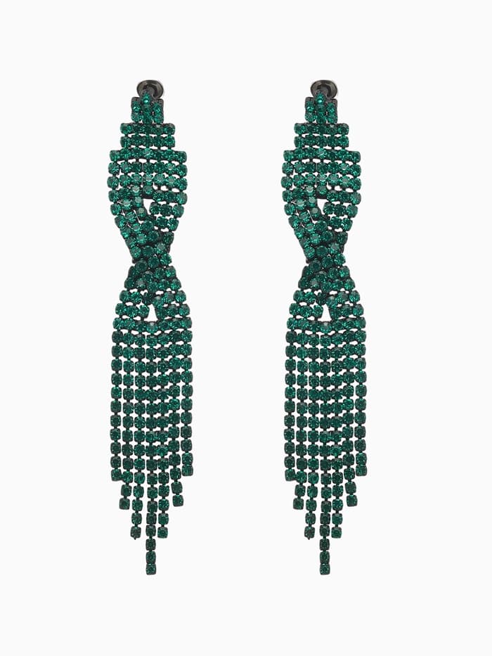 Серьги висячие со стразами «Маскарад», икс, зелёные, 9 см