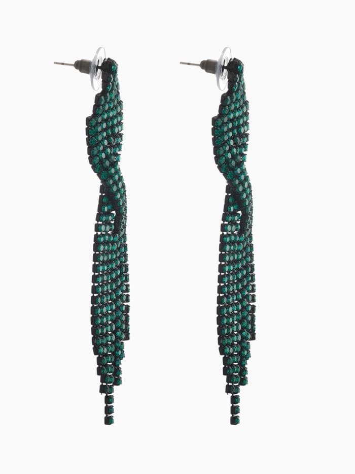Серьги висячие со стразами «Маскарад», икс, зелёные, 9 см