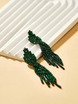Серьги висячие со стразами «Маскарад», икс, зелёные, 9 см