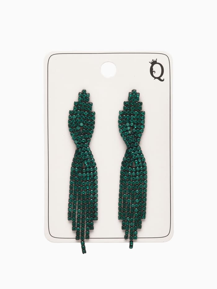 Серьги висячие со стразами «Маскарад», икс, зелёные, 9 см