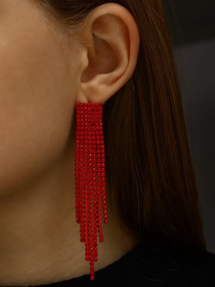 Серьги висячие со стразами «Маскарад» ступенька, цвет красный, 9.7 см