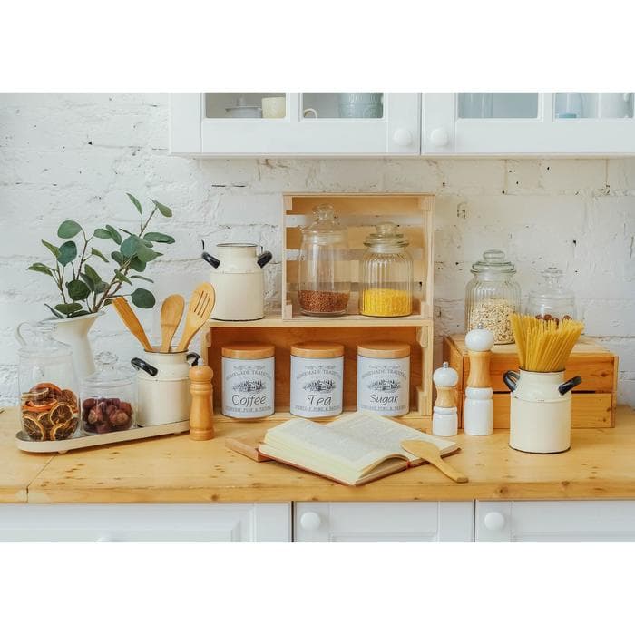 Банки для хранения сыпучих Sugar Coffee Tea, 1.2 л, 10.5×14 см, 3 шт., жесть, серые