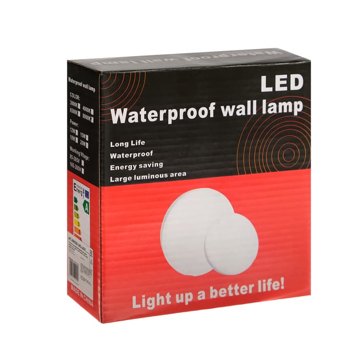 Светильник светодиодный герметичный, 15 Вт, 1300 лм, IP65, 6500К, 220 В, круг, белый