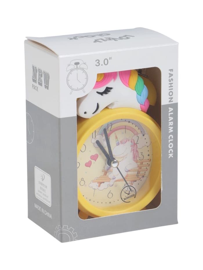 Часы-будильник настольные детские «Единорог», плавный ход, d=6.5 см, 12.5×7.5×5 см, жёлтые