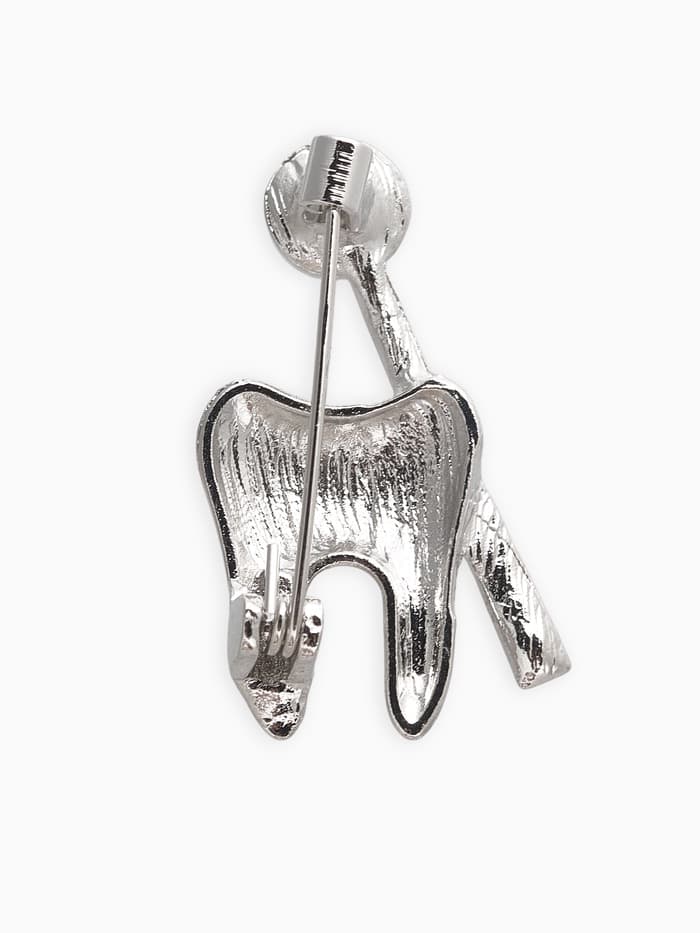 Брошь «Зуб с зеркалом», белая в серебре