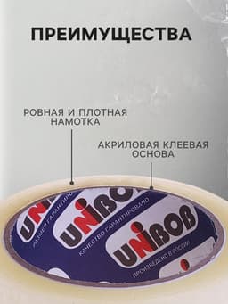 Клейкая лента UNIBOB 48 мм×66 м 45 мкм, прозрачная, индивидуальная упаковка