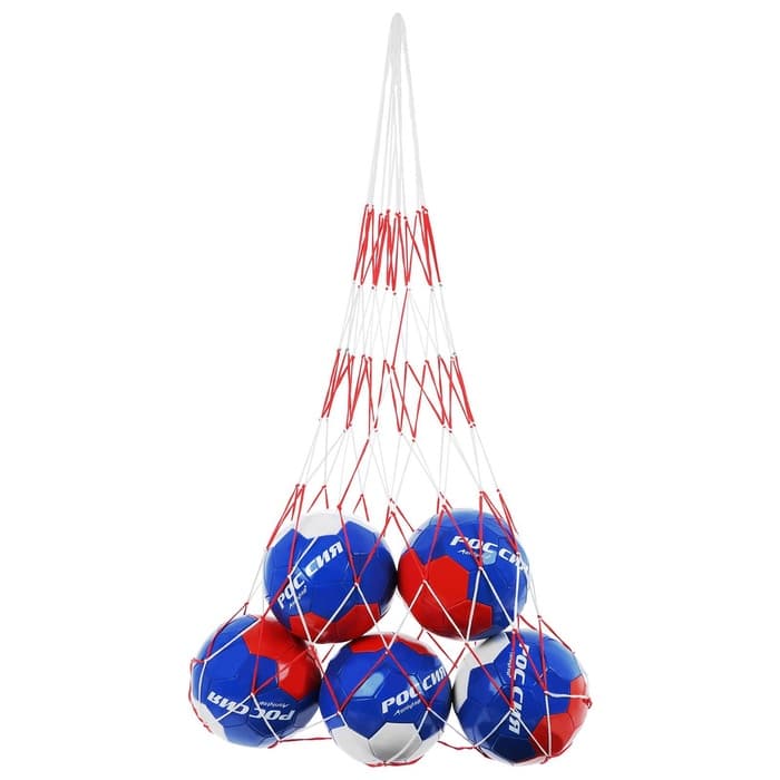 Сетка для переноски мячей ONLYTOP, на 10 мячей, нить 4 мм, 1.1 м, бело-красная