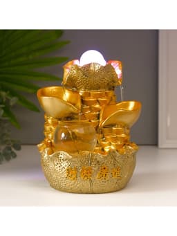 Фонтан настольный с подсветкой «Листья и слитки золота», от сети, золото, 21×15×12 см
