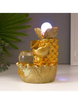 Фонтан настольный с подсветкой «Листья и слитки золота», от сети, золото, 21×15×12 см
