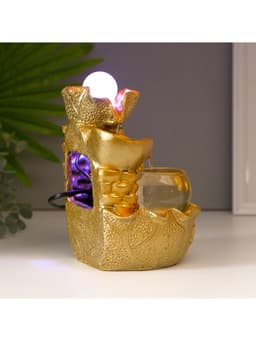 Фонтан настольный с подсветкой «Листья и слитки золота», от сети, золото, 21×15×12 см