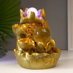 Фонтан настольный с подсветкой «Золотой карп и лотосы», от сети, золото, 26×18×17 см