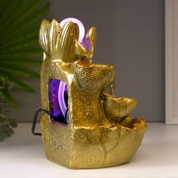 Фонтан настольный с подсветкой «Золотой карп и лотосы», от сети, золото, 26×18×17 см