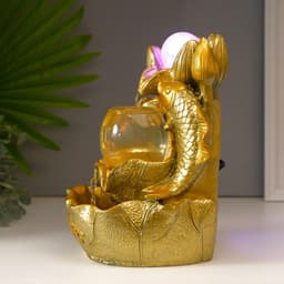 Фонтан настольный с подсветкой «Золотой карп и лотосы», от сети, золото, 26×18×17 см