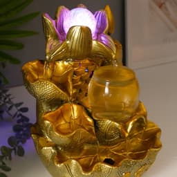 Фонтан настольный с подсветкой «Золотой карп и лотосы», от сети, золото, 26×18×17 см