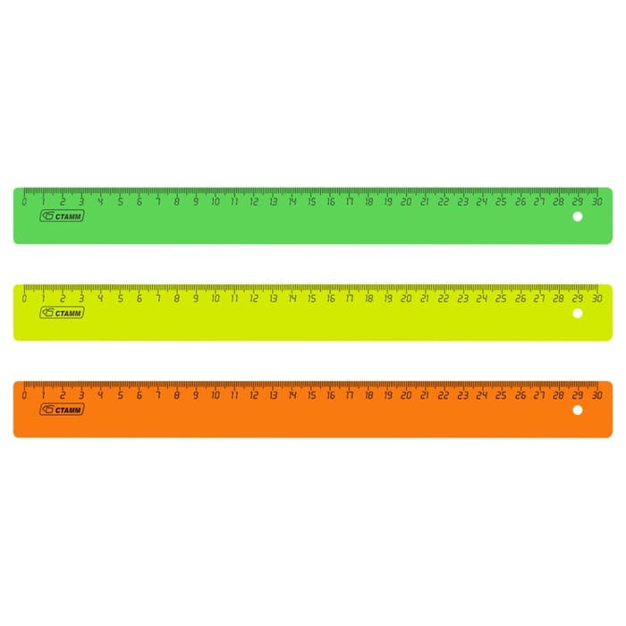 Линейка 30 см Стамм Neon, пластиковая, непрозрачная, неоновые цвета, европодвес, микс (цена за 1 шт.)