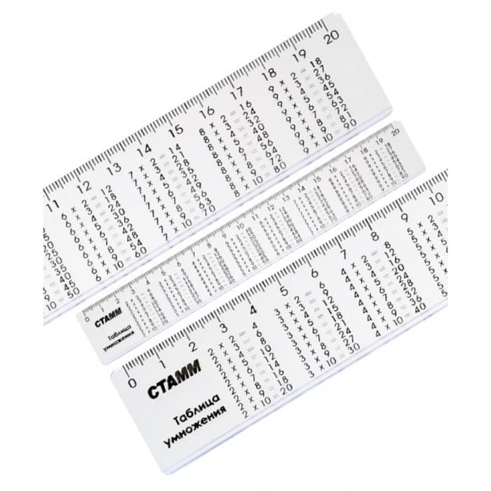 Линейка пластиковая Стамм «Таблица умножения», 20 см, со справочным материалом, прозрачная