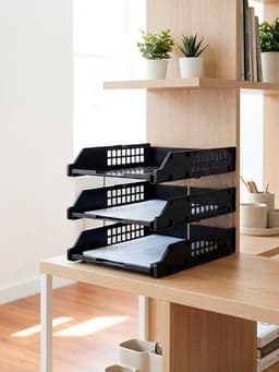 Набор лотков для бумаг «Стамм» STRONG, горизонтальный, на металлических стержнях, 3 отделения, чёрный