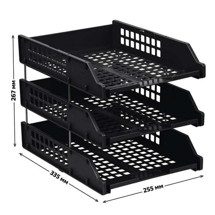 Набор лотков для бумаг «Стамм» STRONG, горизонтальный, на металлических стержнях, 3 отделения, чёрный