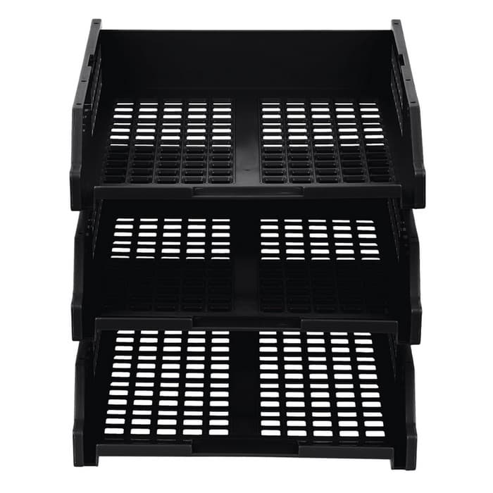 Набор лотков для бумаг «Стамм» STRONG, горизонтальный, на металлических стержнях, 3 отделения, чёрный