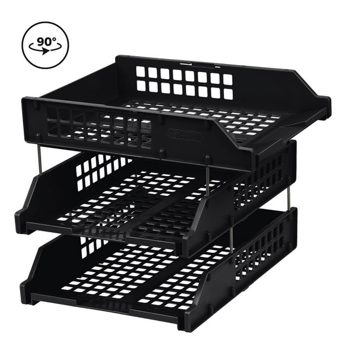 Набор лотков для бумаг «Стамм» STRONG, горизонтальный, на металлических стержнях, 3 отделения, чёрный