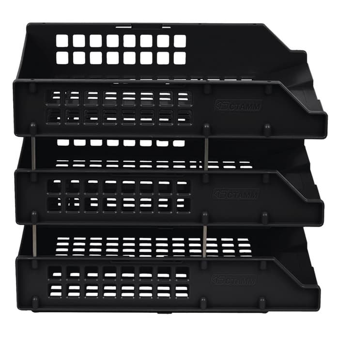 Набор лотков для бумаг «Стамм» STRONG, горизонтальный, на металлических стержнях, 3 отделения, чёрный