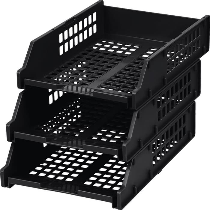 Набор лотков для бумаг «Стамм» STRONG, горизонтальный, на металлических стержнях, 3 отделения, чёрный